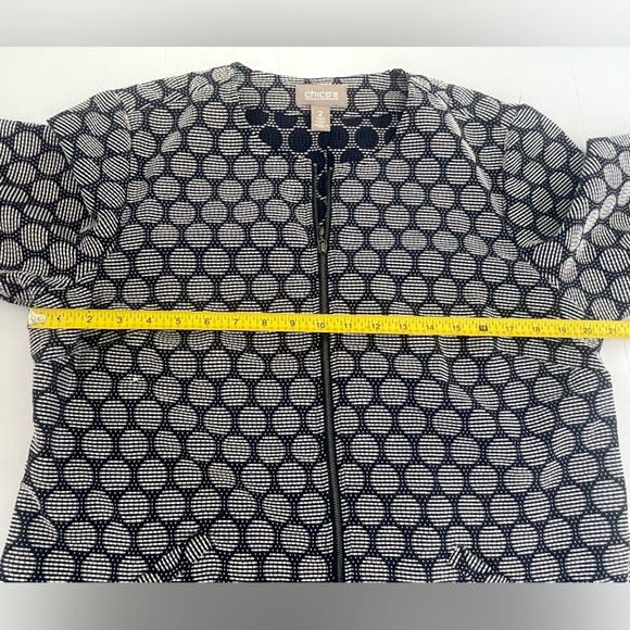 Chico's Blue White Geometric Circles Lightweight Zipper Jacket Size 12 Large - Picture 10 of 12
